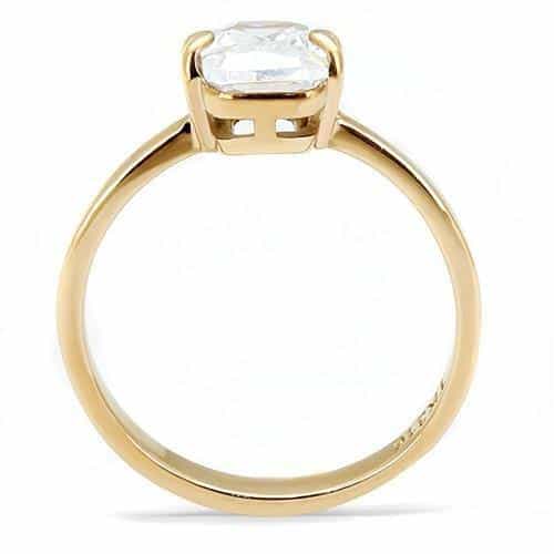 Stainless Steel Gold IP CZ Radiant Emerald Cut Solitaire Ring view 6
