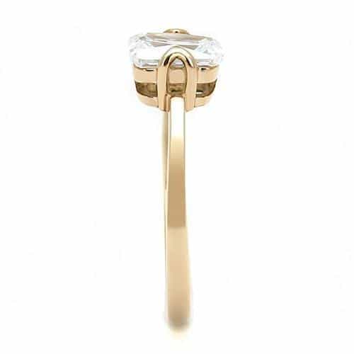 Stainless Steel Gold IP CZ Radiant Emerald Cut Solitaire Ring view 8