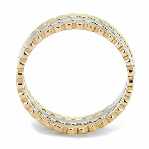 Stainless Steel Tri-Tone Rose Gold Silver Scallop Bead Ring view 6