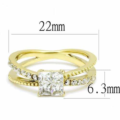Stainless Steel Gold IP CZ Princess Square Milgrain Ring view 4