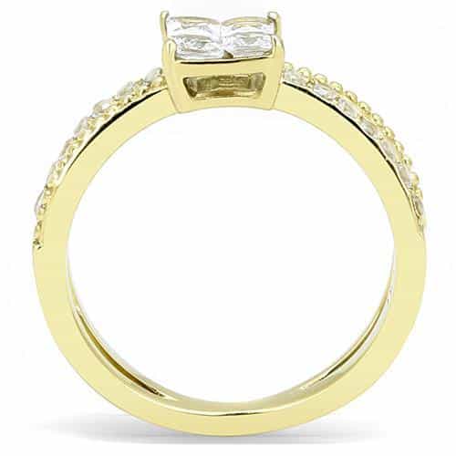 Stainless Steel Gold IP CZ Princess Square Milgrain Ring view 6
