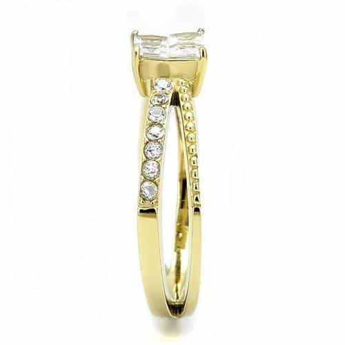 Stainless Steel Gold IP CZ Princess Square Milgrain Ring view 8