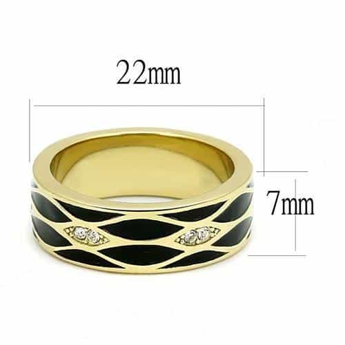 Stainless Steel Gold IP Black Enamel CZ Diamond Geometric Ring view 4
