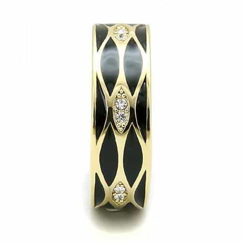 Stainless Steel Gold IP Black Enamel CZ Diamond Geometric Ring view 8