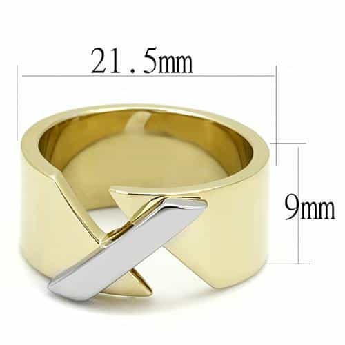 Stainless Steel Gold IP Two-Tone Silver Arrow Chevron Wide Ring view 4
