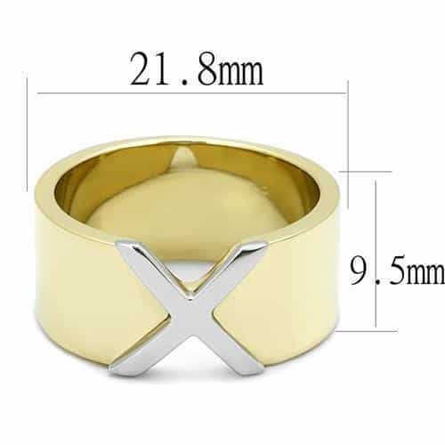 Stainless Steel Gold IP Silver Cross X Wide Band Ring view 4
