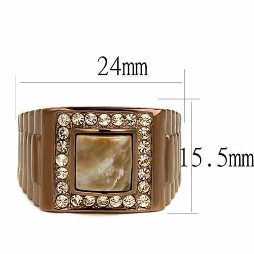Stainless Steel Coffee Brown IP Mother Of Pearl Square CZ Ring view 4