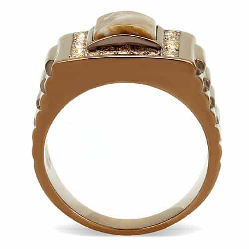 Stainless Steel Coffee Brown IP Mother Of Pearl Square CZ Ring view 6