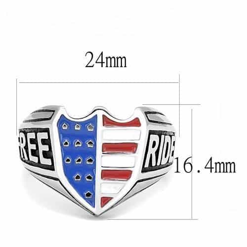 Stainless Steel Red Blue Enamel American Flag Shield Free Ring view 4
