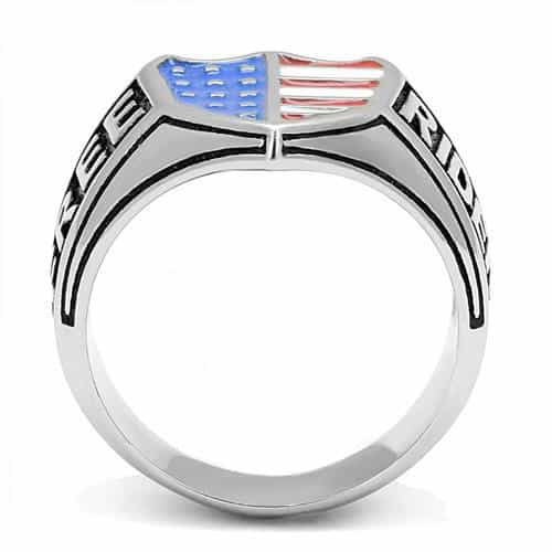 Stainless Steel Red Blue Enamel American Flag Shield Free Ring view 6