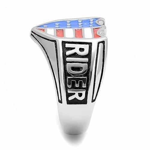 Stainless Steel Red Blue Enamel American Flag Shield Free Ring view 8