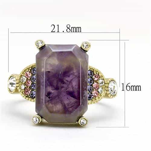 Stainless Steel Gold IP Amethyst Purple Emerald Cut Cocktail Ring view 4