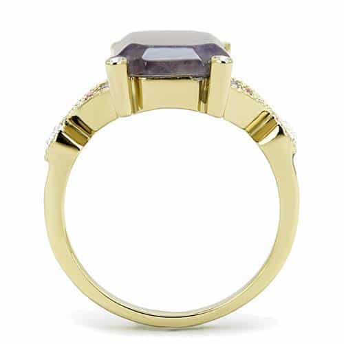 Stainless Steel Gold IP Amethyst Purple Emerald Cut Cocktail Ring view 6
