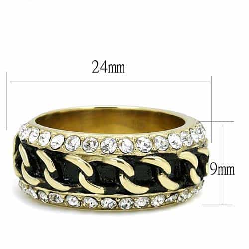 Stainless Steel Gold IP CZ Pave Curb Chain Spinner Wide Band Ring view 4