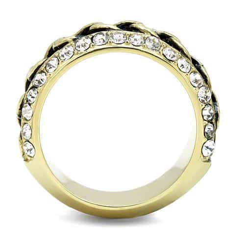 Stainless Steel Gold IP CZ Pave Curb Chain Spinner Wide Band Ring view 6