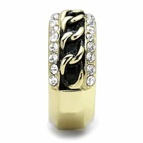 Stainless Steel Gold IP CZ Pave Curb Chain Spinner Wide Band Ring view 8