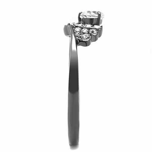 Stainless Steel Black IP CZ Round Pave Butterfly Solitaire Ring view 8