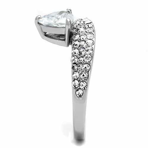 Stainless Steel CZ Trillion Pave Cathedral Solitaire Ring view 8