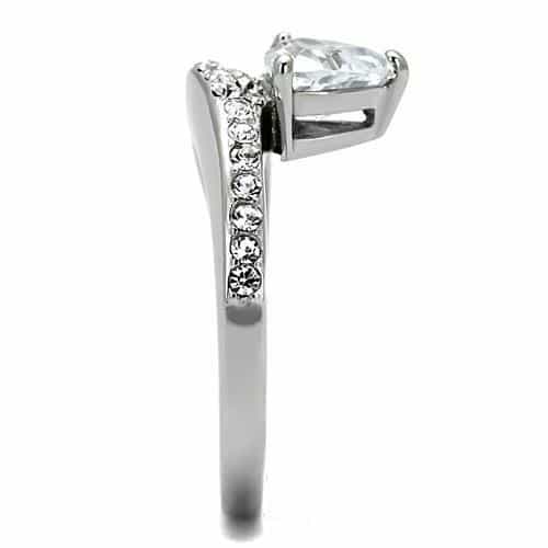 Stainless Steel CZ Trillion Pave Cathedral Solitaire Ring view 10
