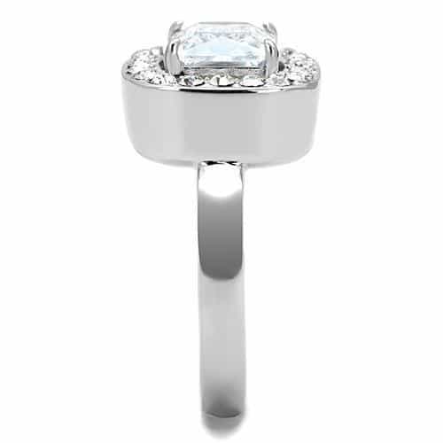 Stainless Steel CZ Radiant Cushion Halo Cocktail Ring view 8