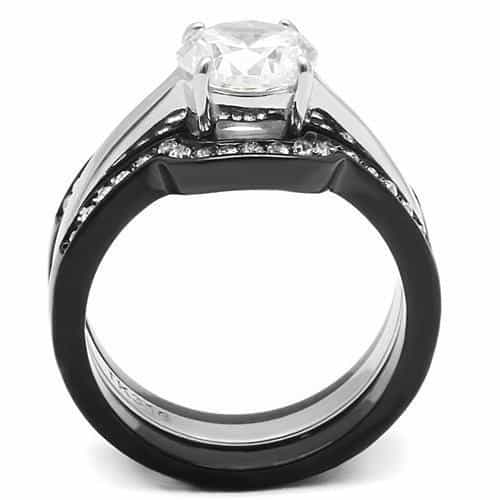 Stainless Steel Black IP CZ Round Pave Channel Solitaire Ring view 6