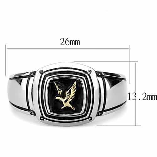 Stainless Steel Silver Black Enamel Gold Eagle Shield Mens Ring view 4