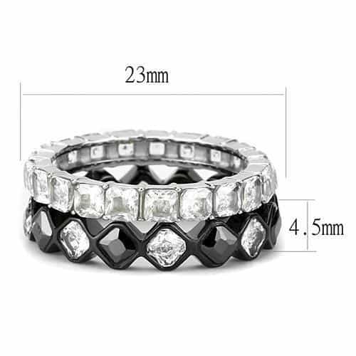 Stainless Steel Black IP CZ Emerald Cut Checkerboard Zigzag Ring view 4