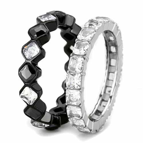 Stainless Steel Black IP CZ Emerald Cut Checkerboard Zigzag Ring view 8