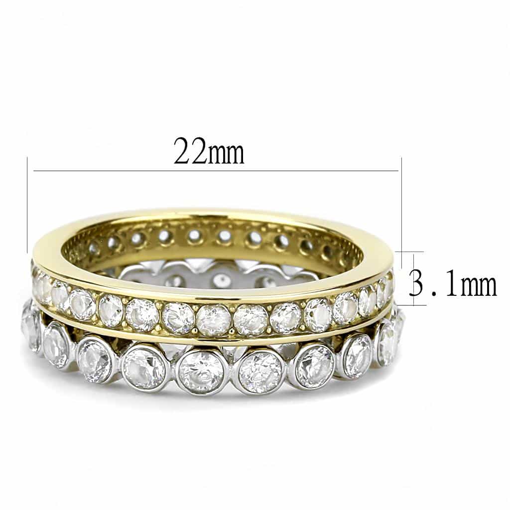 Stainless Steel Gold IP CZ Round Bezel Eternity Band Ring view 4