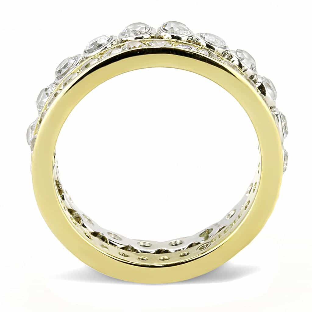 Stainless Steel Gold IP CZ Round Bezel Eternity Band Ring view 6