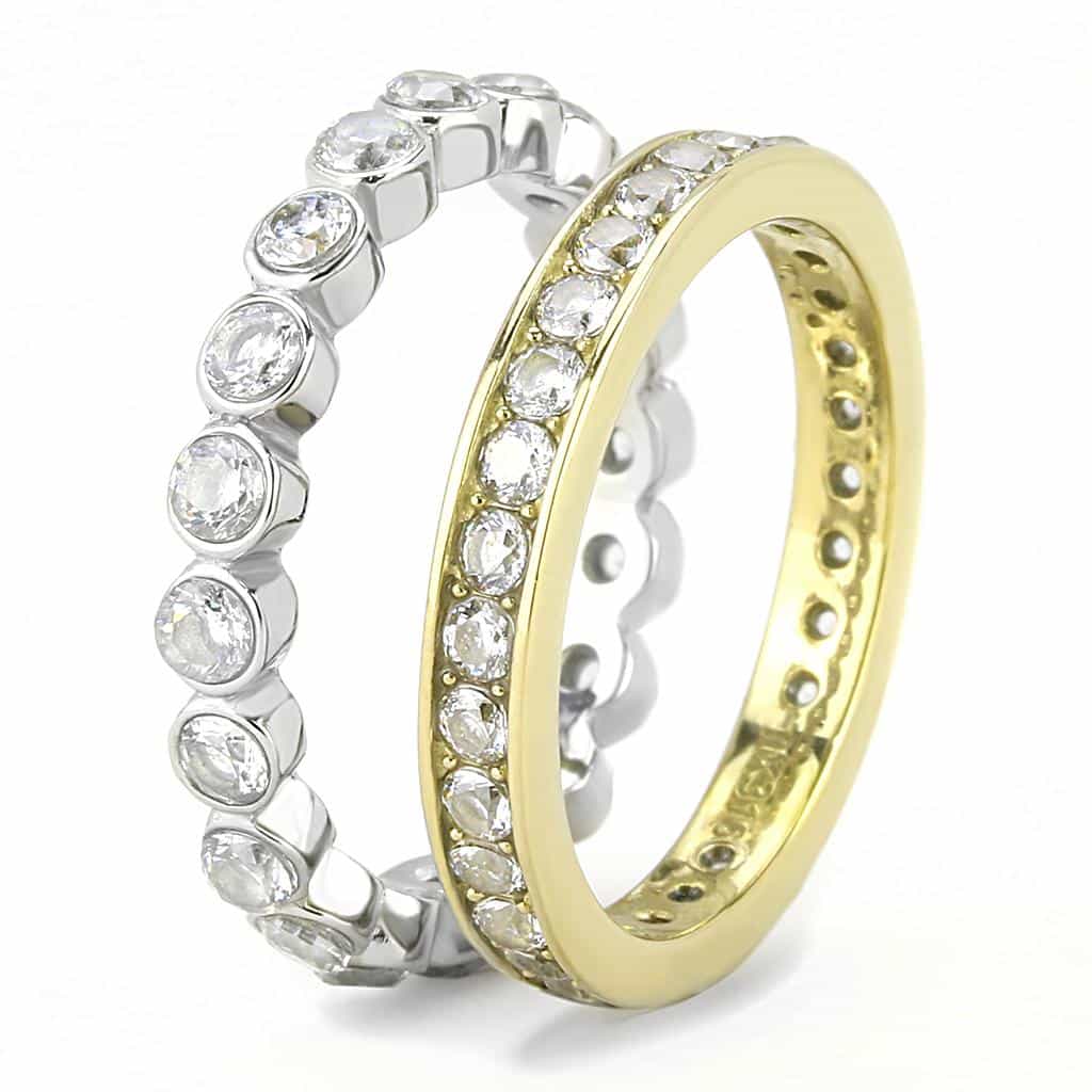 Stainless Steel Gold IP CZ Round Bezel Eternity Band Ring view 8