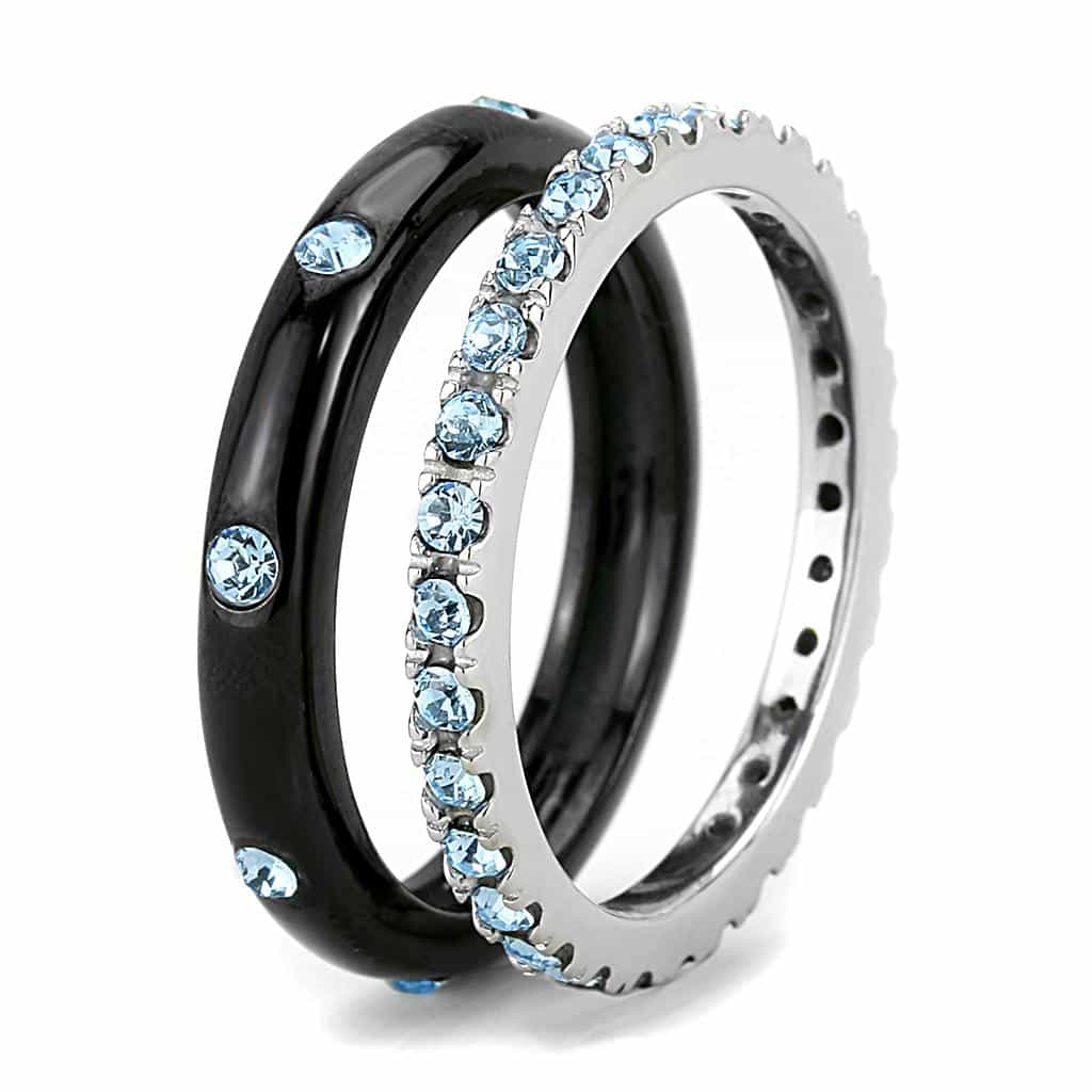 Stainless Steel Black IP Aquamarine CZ Channel Eternity Band Ring view 8