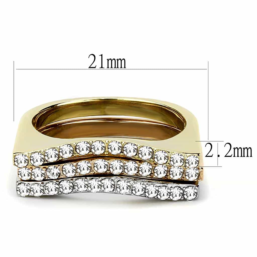 Stainless Steel Two-Tone Gold Silver CZ Pave Triple Wave Ring view 4