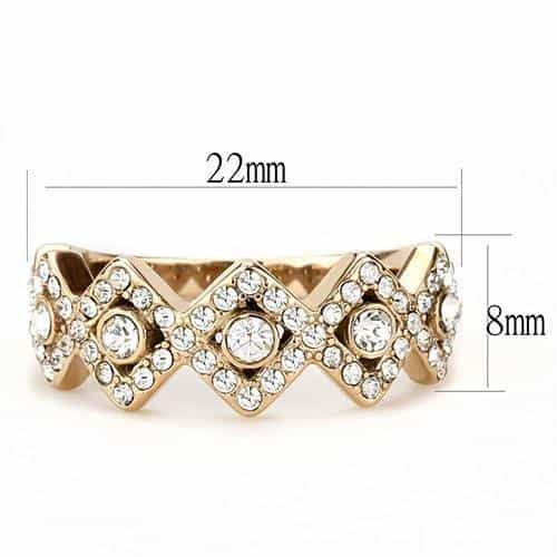 Stainless Steel Rose Gold IP CZ Pave Heartbeat Zigzag Crown Ring view 4