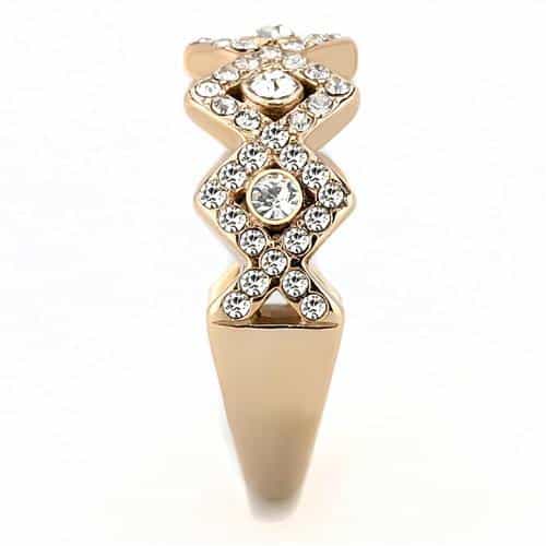 Stainless Steel Rose Gold IP CZ Pave Heartbeat Zigzag Crown Ring view 8