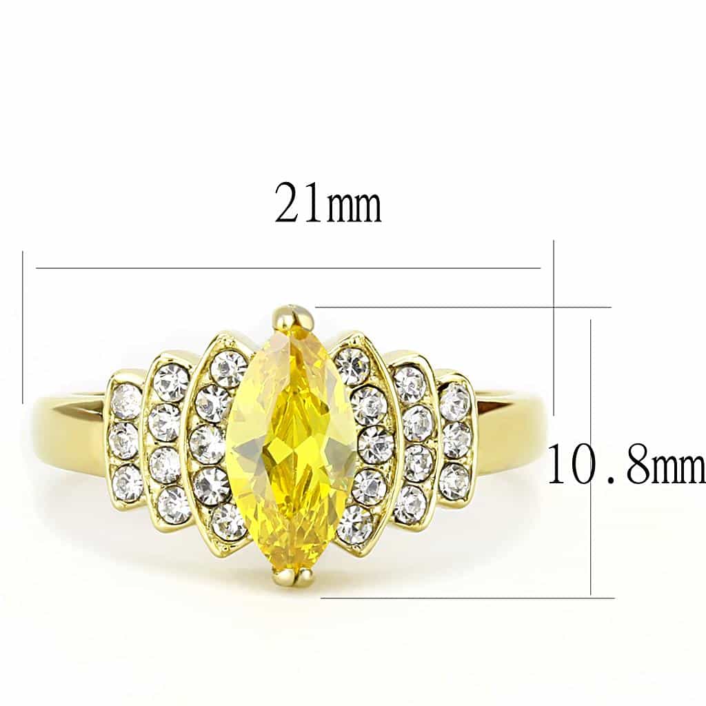 Stainless Steel Gold IP Yellow CZ Marquise Pave Wing Ring view 4