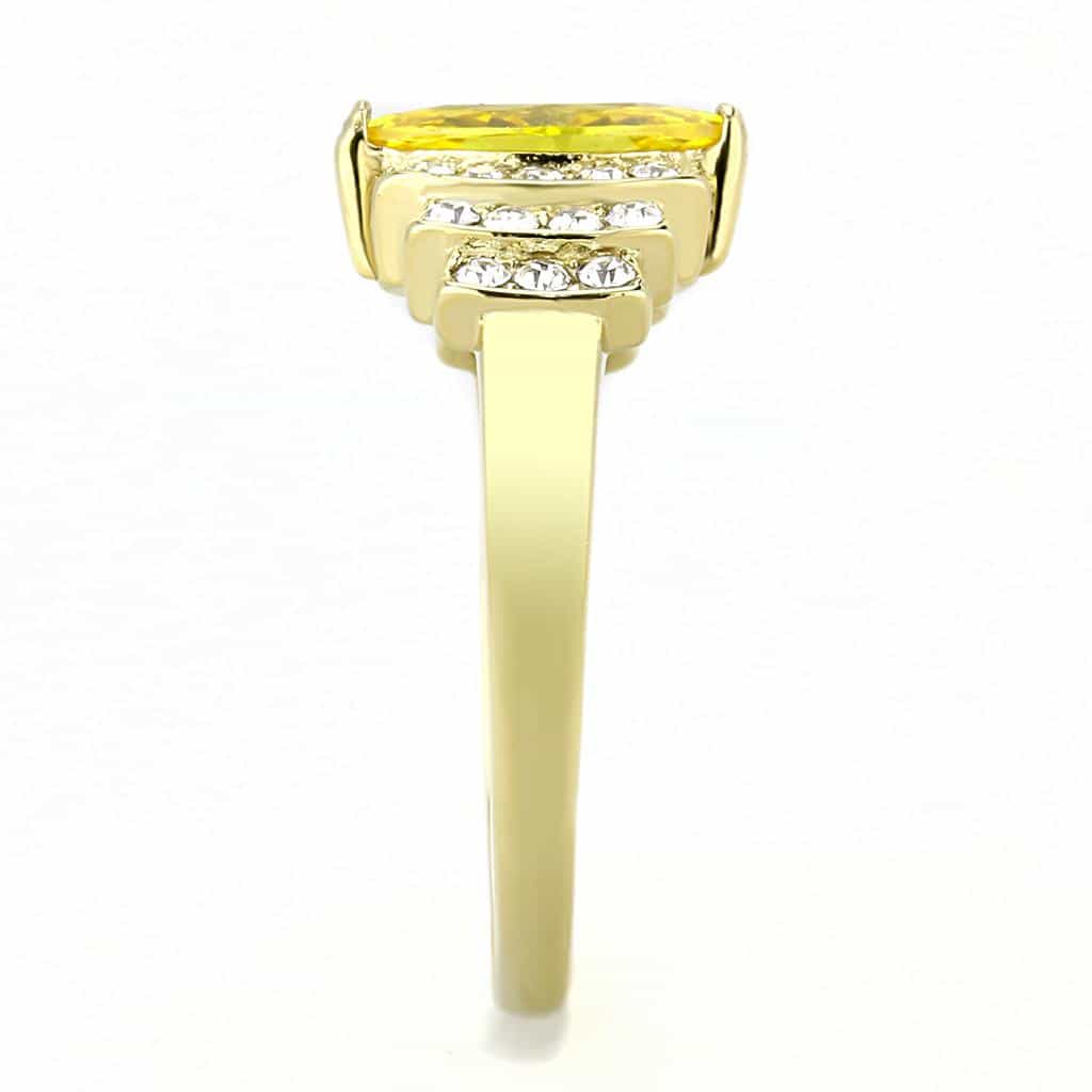 Stainless Steel Gold IP Yellow CZ Marquise Pave Wing Ring view 8