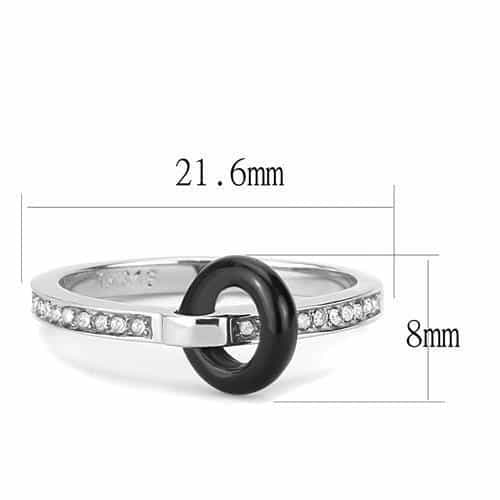 Stainless Steel Black Enamel Circle CZ Channel Polished Ring view 4