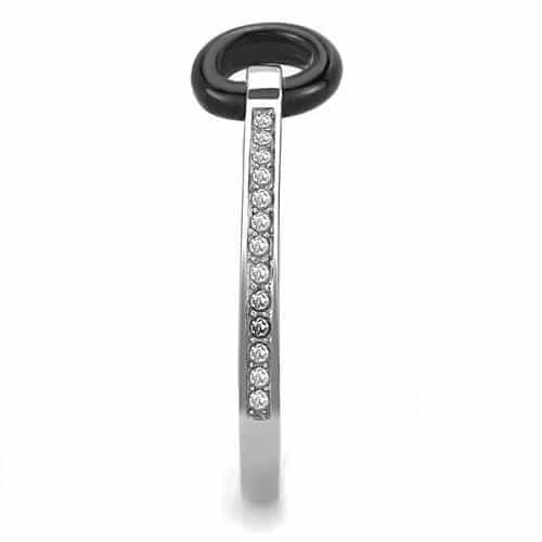 Stainless Steel Black Enamel Circle CZ Channel Polished Ring view 8