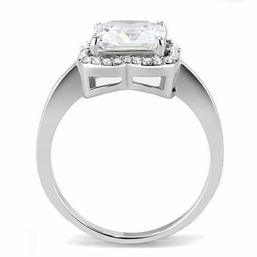 Stainless Steel CZ Princess Cushion Halo Solitaire Ring view 6