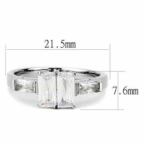 Stainless Steel CZ Emerald Baguette Step Three Stone Ring view 4