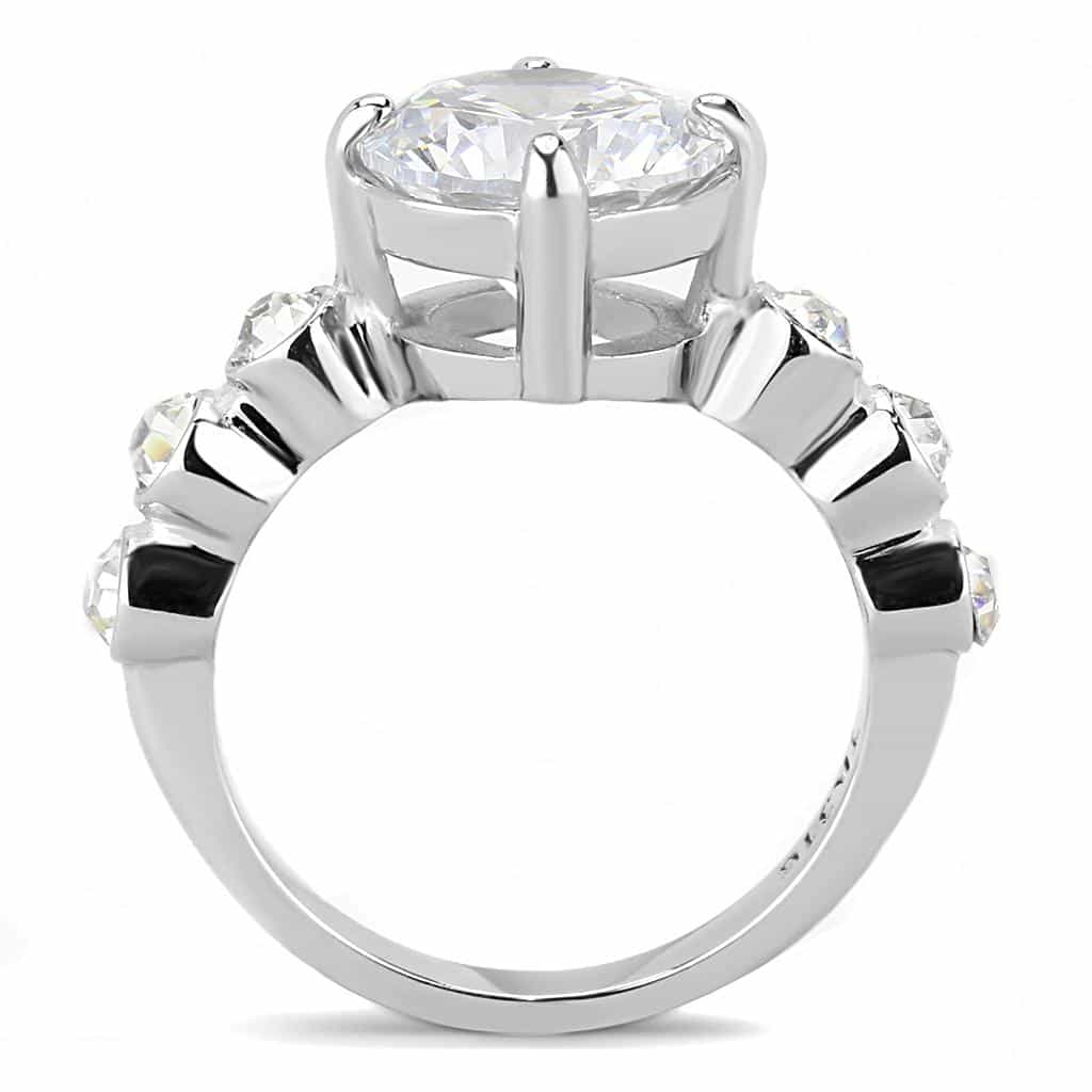 Stainless Steel CZ Round Heart Side Stone Solitaire Ring view 6