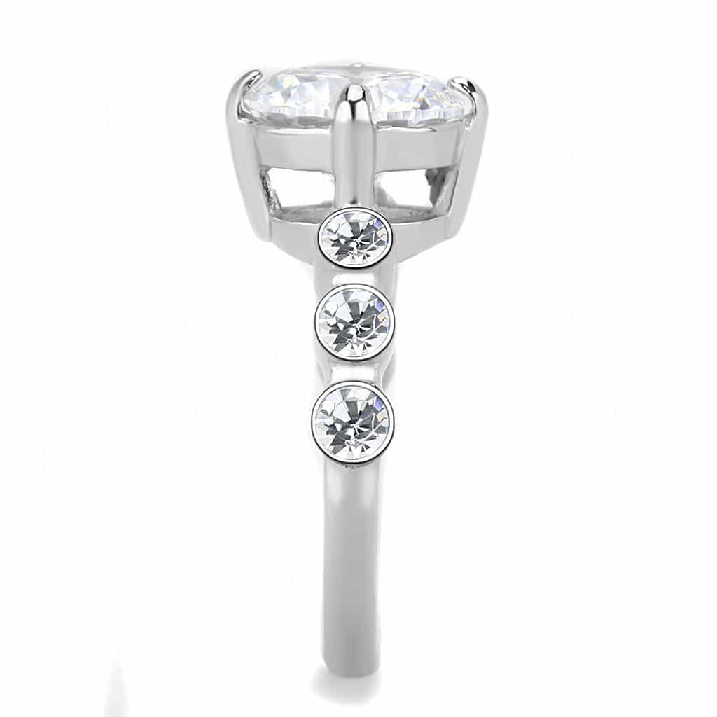 Stainless Steel CZ Round Heart Side Stone Solitaire Ring view 8