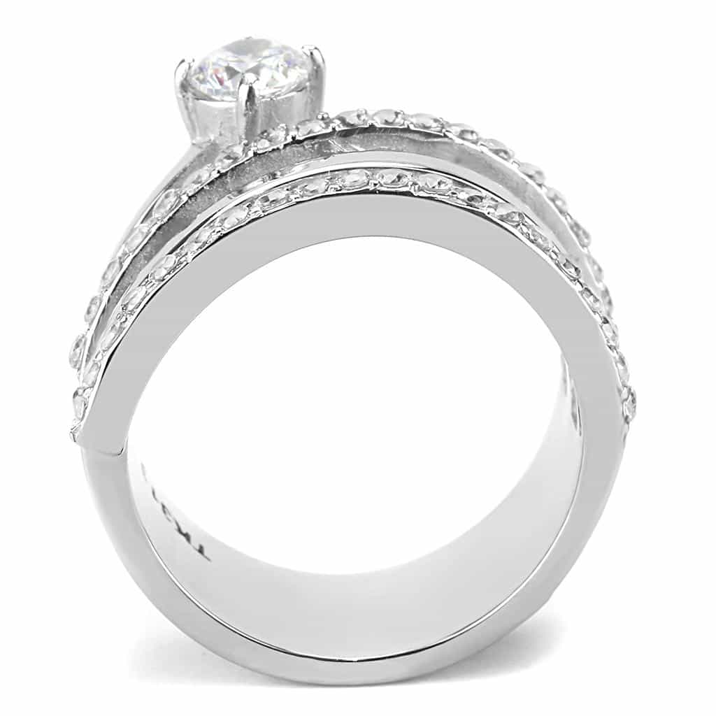 Stainless Steel CZ Round Pave Channel Solitaire Stack Ring view 6