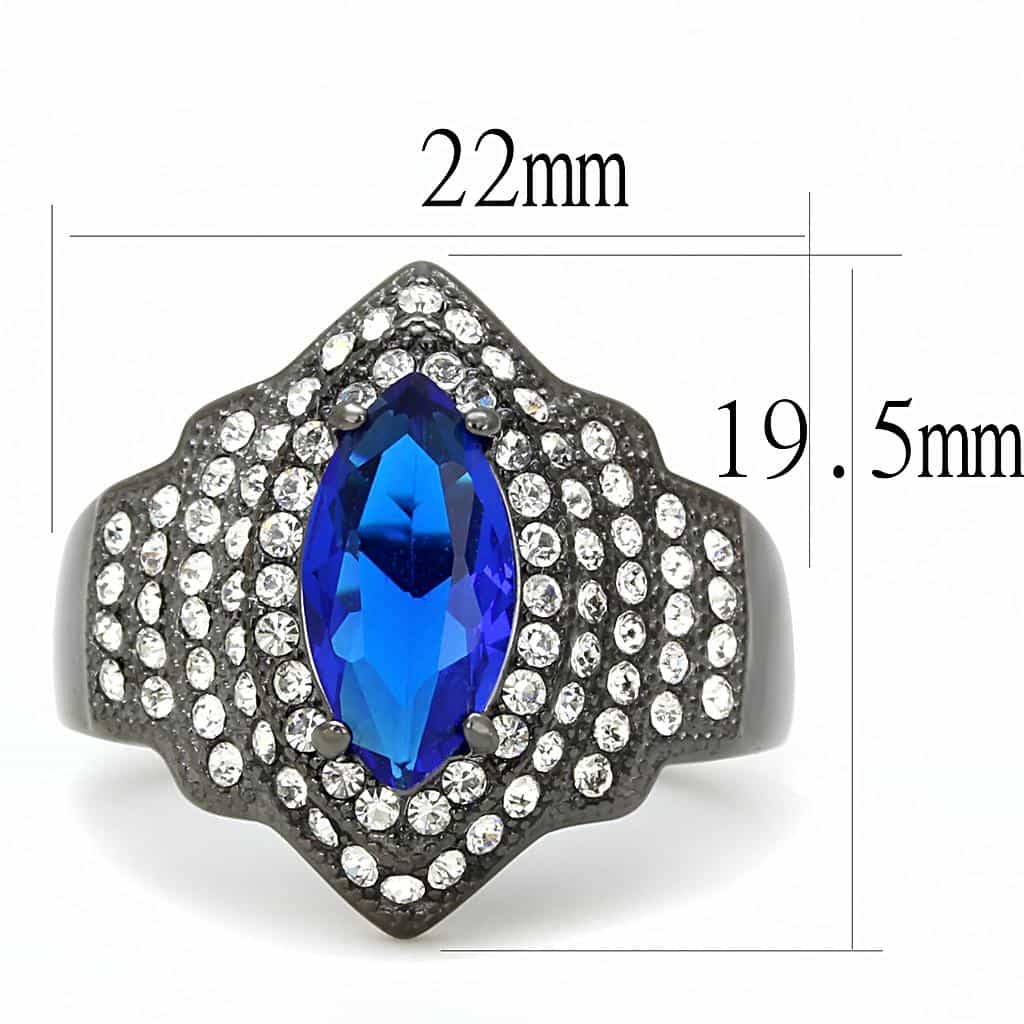 Stainless Steel Black IP Blue Sapphire Marquise CZ Pave Star Ring view 4