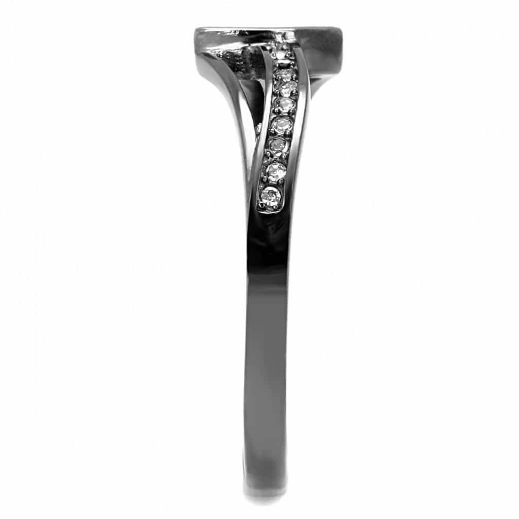 Stainless Steel Black IP Aquamarine Marquise CZ Pave Bypass Ring view 8