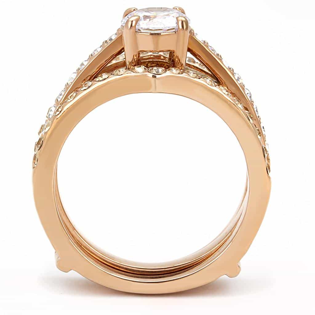 Stainless Steel Rose Gold IP CZ Round Pave Solitaire Stack Ring view 6