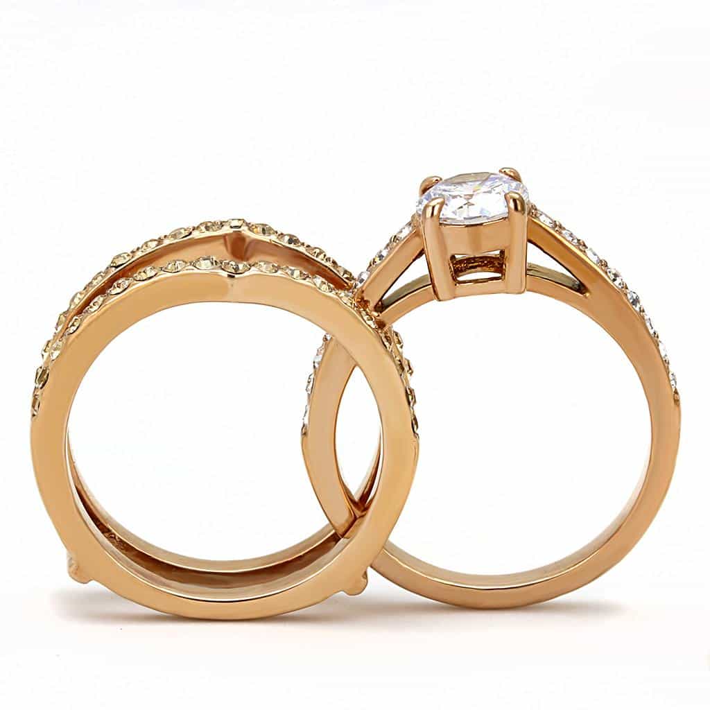 Stainless Steel Rose Gold IP CZ Round Pave Solitaire Stack Ring view 8