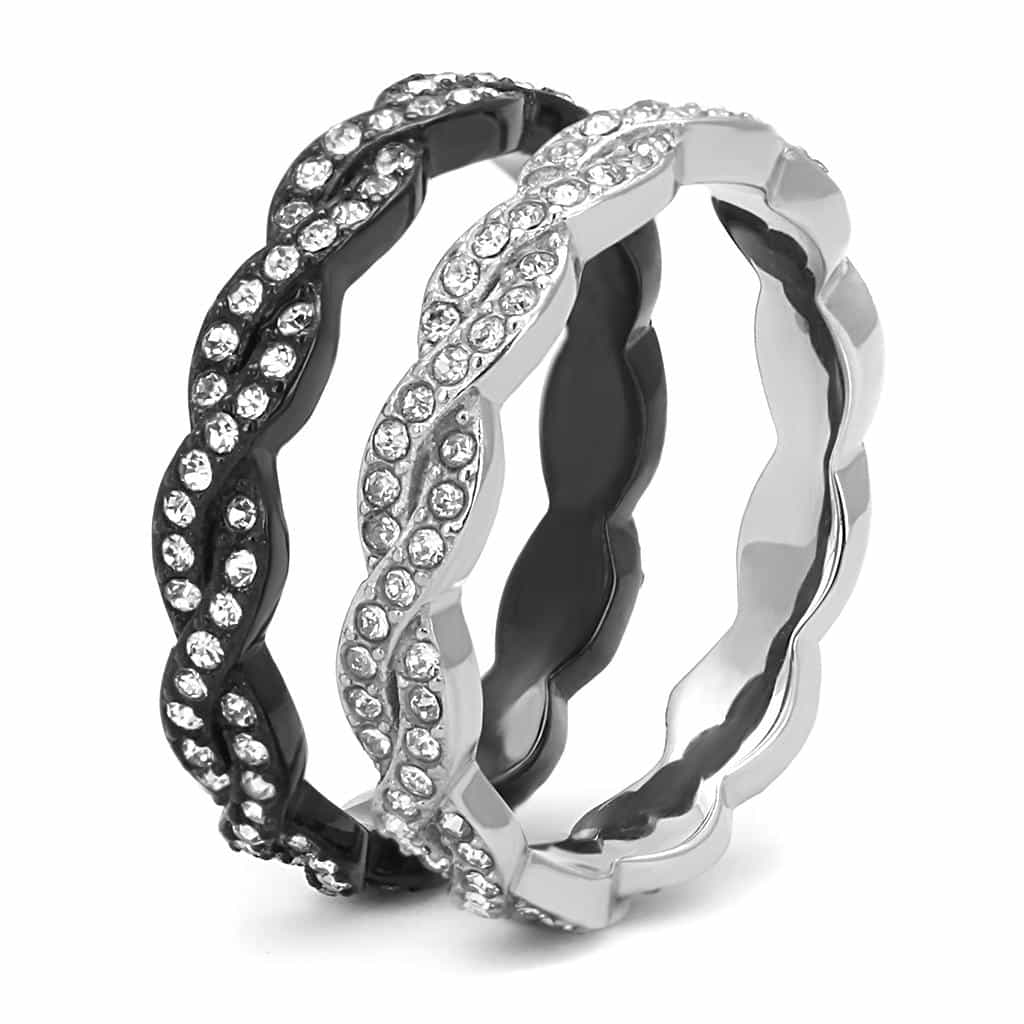 Stainless Steel Black IP CZ Pave Wave Twist Eternity Stack Ring view 8