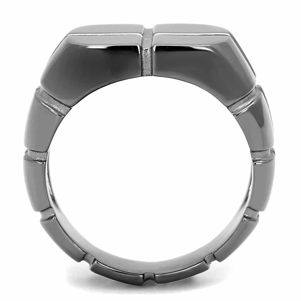 Stainless Steel Black IP Polished Cross Segment Wide Band Ring view 6